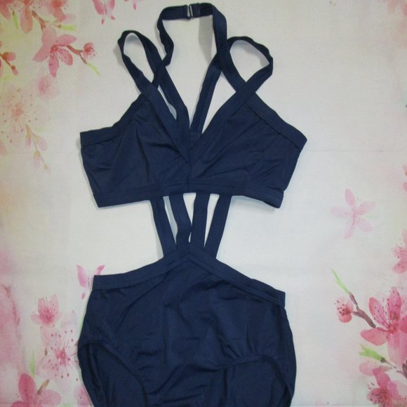 Strappy Cage Leotard New by Weissman LA Navy Blue Womens Large Dance Costume - Picture 2 of 7